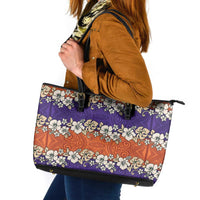 Hawaiian Hibiscus Leather Tote Bag Orange and Purple Unique LT01 Orange - Polynesian Pride