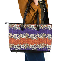 Hawaiian Hibiscus Leather Tote Bag Orange and Purple Unique LT01 - Polynesian Pride