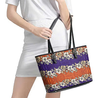 Hawaiian Hibiscus Leather Tote Bag Orange and Purple Unique LT01 - Polynesian Pride