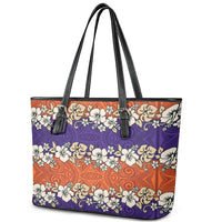 Hawaiian Hibiscus Leather Tote Bag Orange and Purple Unique LT01 - Polynesian Pride