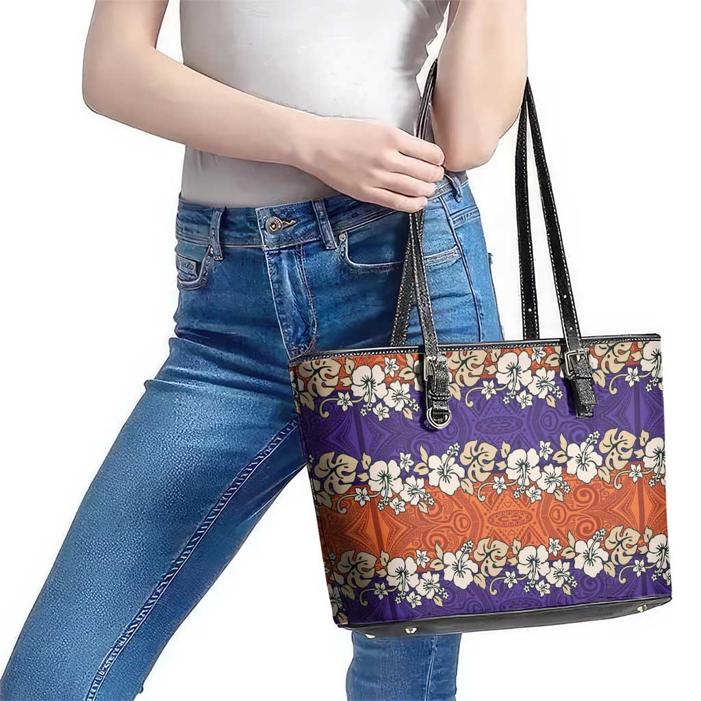 Hawaiian Hibiscus Leather Tote Bag Orange and Purple Unique LT01 - Polynesian Pride