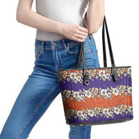 Hawaiian Hibiscus Leather Tote Bag Orange and Purple Unique LT01 - Polynesian Pride