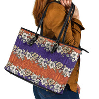 Hawaiian Hibiscus Leather Tote Bag Orange and Purple Unique LT01 - Polynesian Pride
