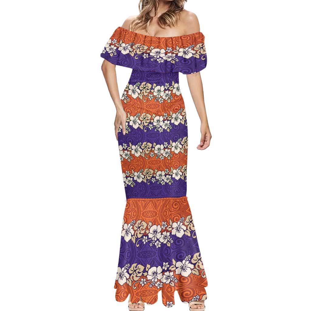 Hawaiian Hibiscus Mermaid Dress Orange and Purple Unique LT01 - Polynesian Pride
