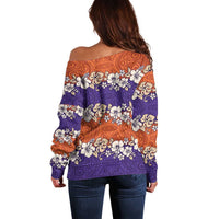 Hawaiian Hibiscus Off Shoulder Sweater Orange and Purple Unique LT01 - Polynesian Pride