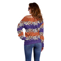 Hawaiian Hibiscus Off Shoulder Sweater Orange and Purple Unique LT01 - Polynesian Pride