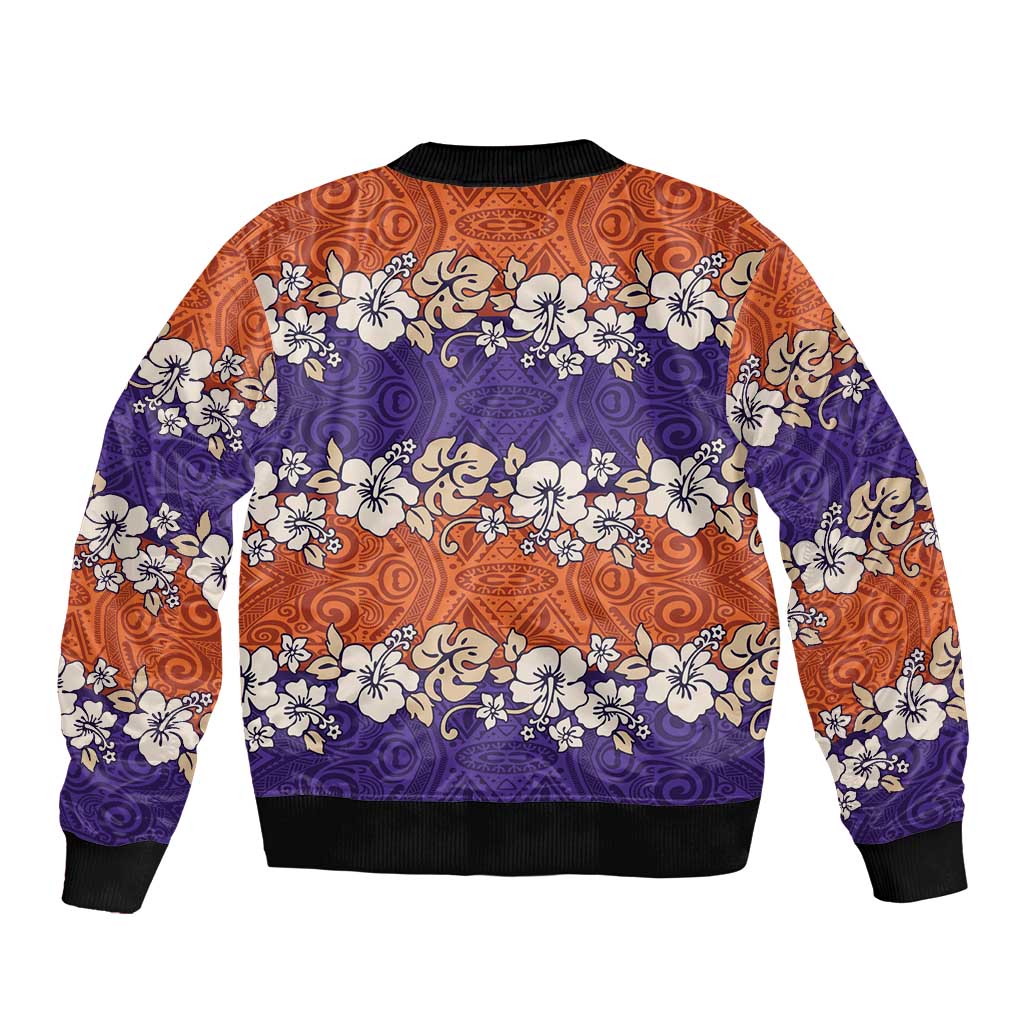 Hawaiian Hibiscus Sleeve Zip Bomber Jacket Orange and Purple Unique LT01 - Polynesian Pride