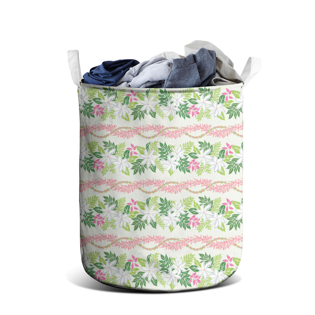 Monstera Tiare Plumeria Lei Pattern Laundry Basket Green Version LT01 - Polynesian Pride