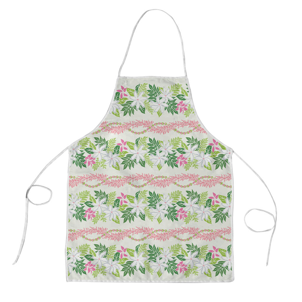 Monstera Tiare Plumeria Lei Pattern Apron Green Version