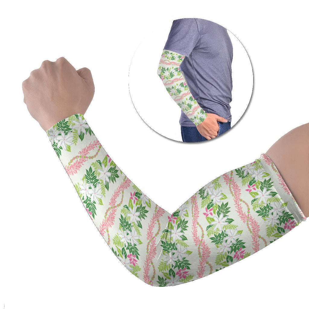 Monstera Tiare Plumeria Lei Pattern Arm Sleeves Green Version