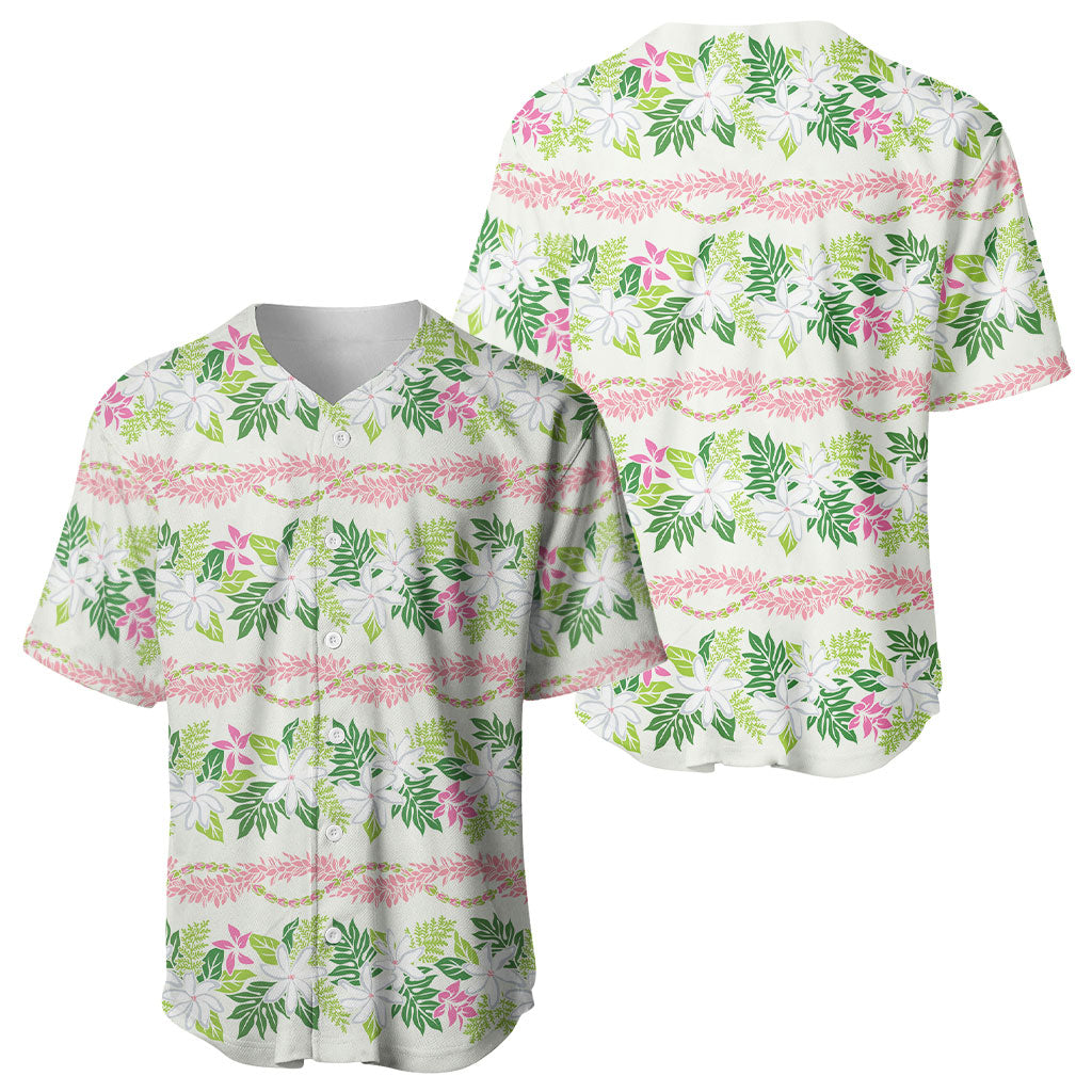 Monstera Tiare Plumeria Lei Pattern Baseball Jersey Green Version LT01 - Polynesian Pride