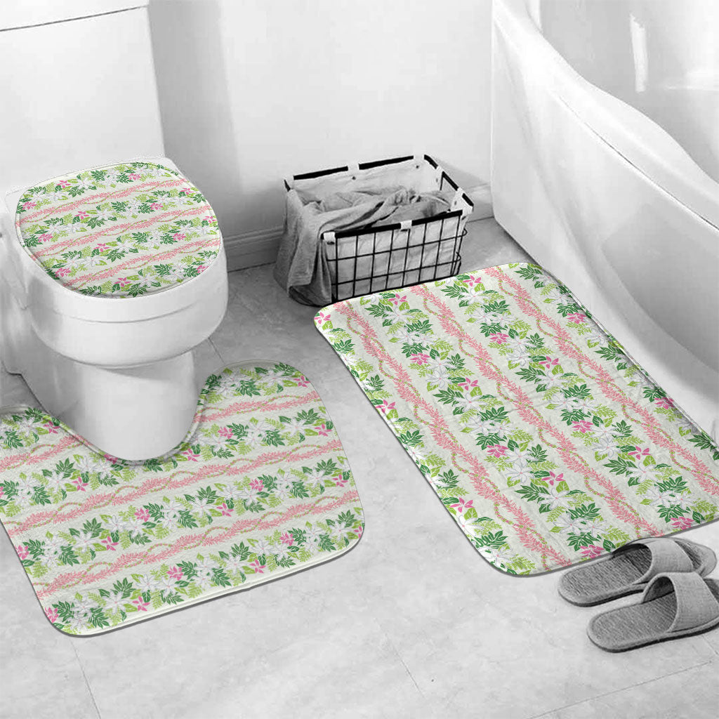 Monstera Tiare Plumeria Lei Pattern Bathroom Set Green Version LT01 Mat Set Only (3 pcs) One Size Green - Polynesian Pride