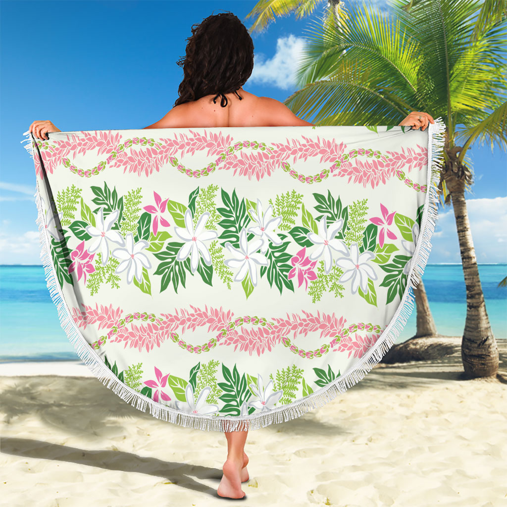 Monstera Tiare Plumeria Lei Pattern Beach Blanket Green Version LT01 - Polynesian Pride