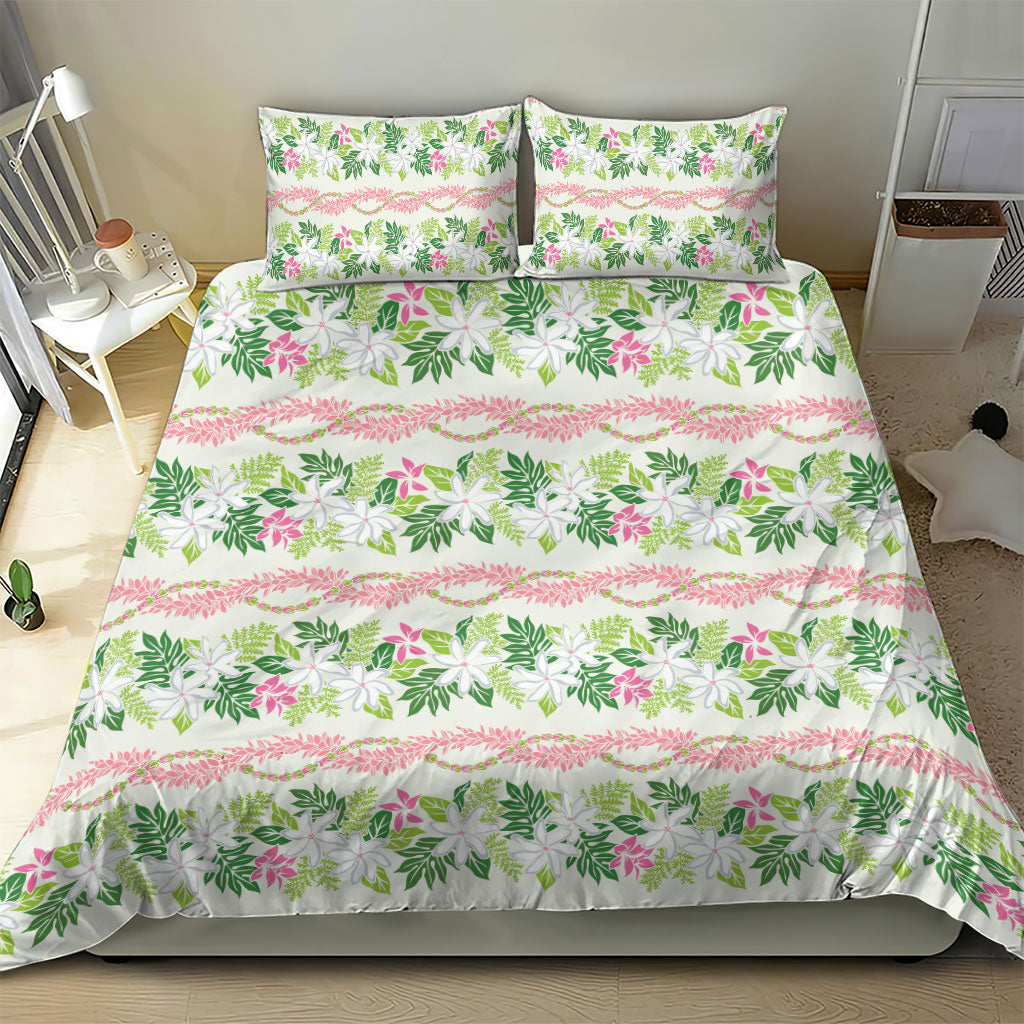 Monstera Tiare Plumeria Lei Pattern Bedding Set Green Version LT01 - Polynesian Pride