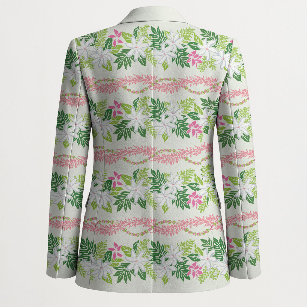 Monstera Tiare Plumeria Lei Pattern Blazer Green Version LT01 - Polynesian Pride