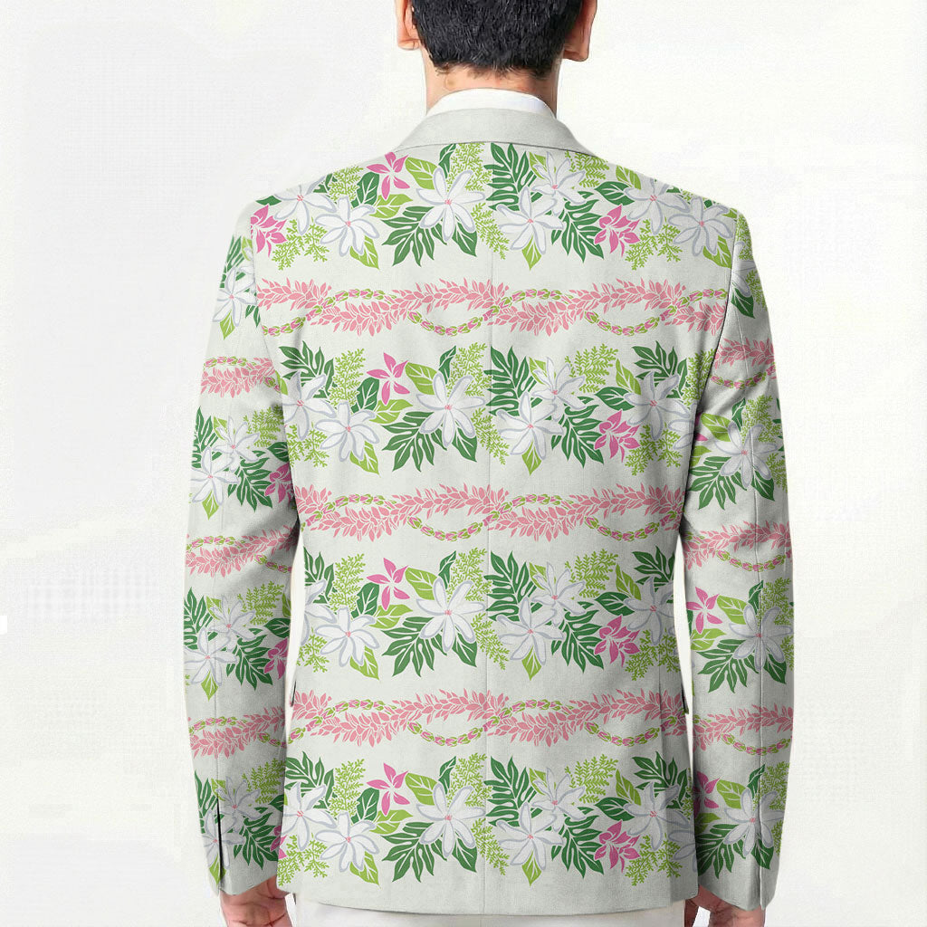 Monstera Tiare Plumeria Lei Pattern Blazer Green Version LT01 - Polynesian Pride