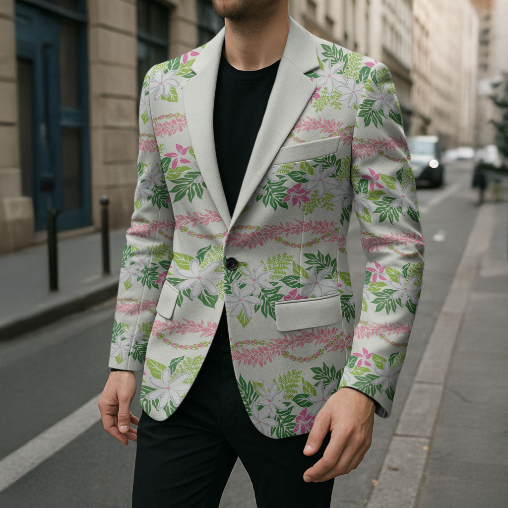 Monstera Tiare Plumeria Lei Pattern Blazer Green Version LT01 - Polynesian Pride