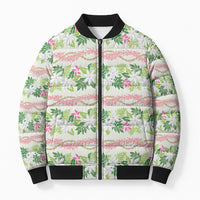 Monstera Tiare Plumeria Lei Pattern Bomber Puffer Jacket Green Version LT01 Unisex Green - Polynesian Pride