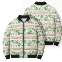 Monstera Tiare Plumeria Lei Pattern Bomber Puffer Jacket Green Version LT01 - Polynesian Pride