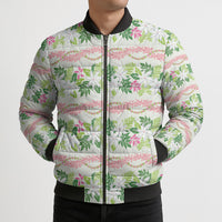 Monstera Tiare Plumeria Lei Pattern Bomber Puffer Jacket Green Version LT01 - Polynesian Pride