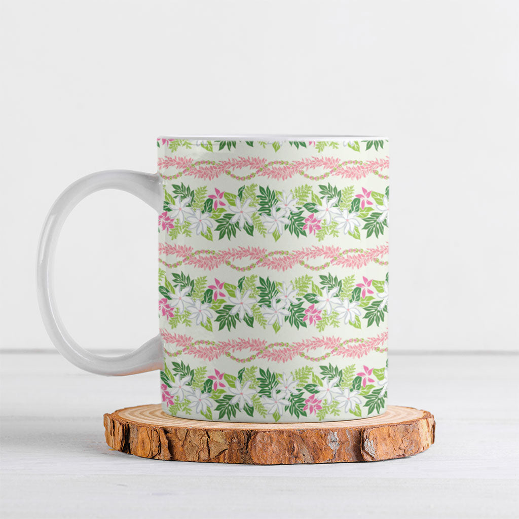 Monstera Tiare Plumeria Lei Pattern Ceramic Mug Green Version LT01 Green - Polynesian Pride