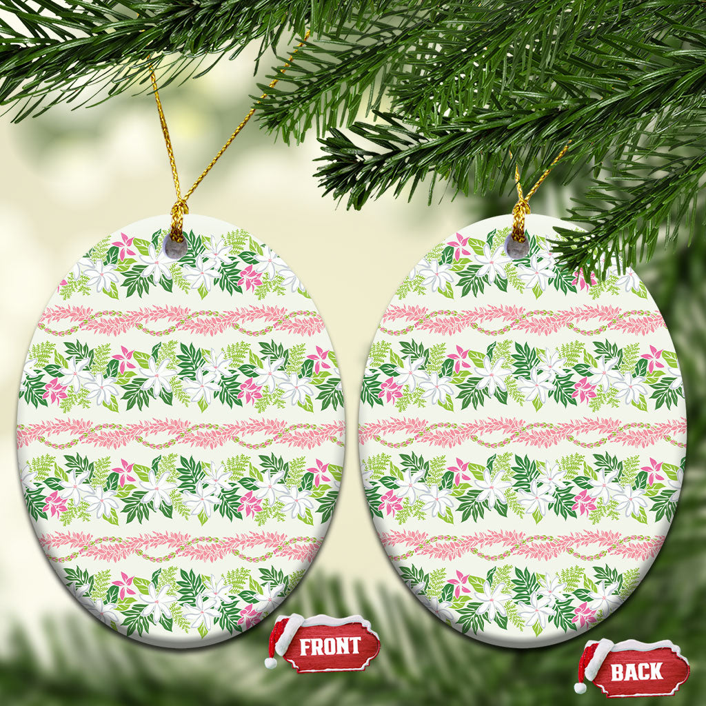 Monstera Tiare Plumeria Lei Pattern Ceramic Ornament Green Version LT01 Oval Green - Polynesian Pride