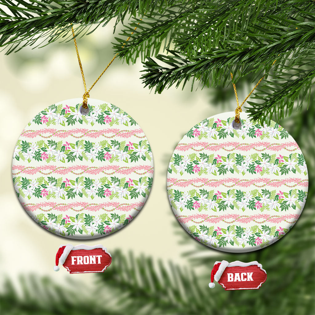 Monstera Tiare Plumeria Lei Pattern Ceramic Ornament Green Version
