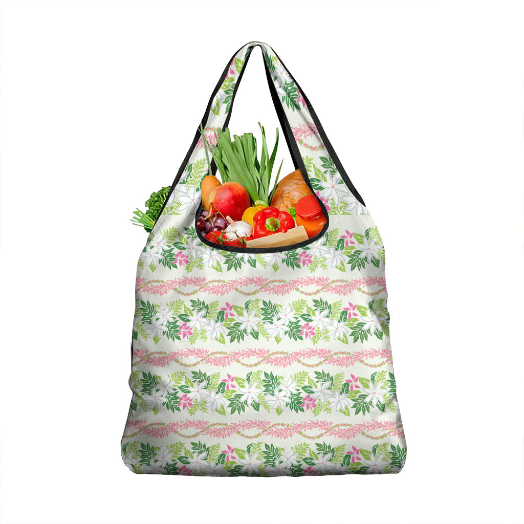 Monstera Tiare Plumeria Lei Pattern Grocery Bag Green Version