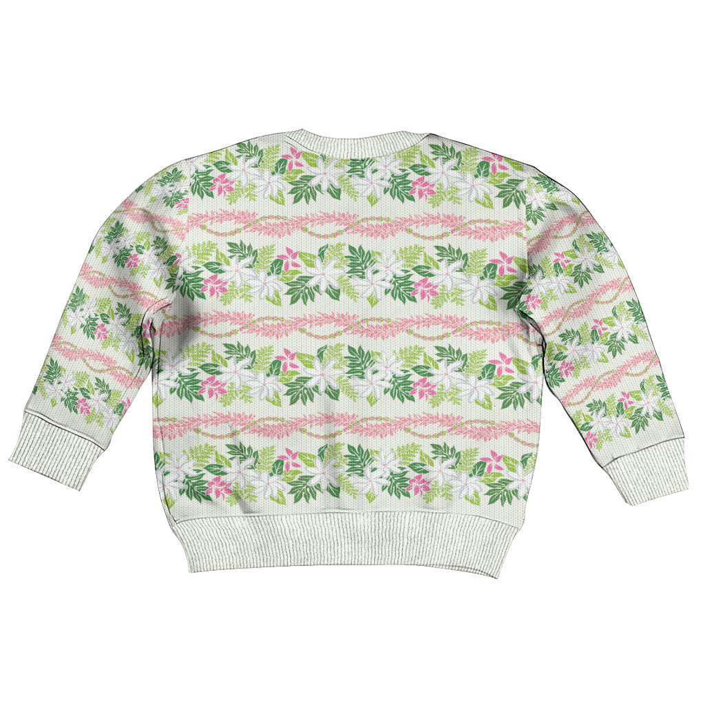 Monstera Tiare Plumeria Lei Pattern Kid Ugly Christmas Sweater Green Version LT01 - Polynesian Pride