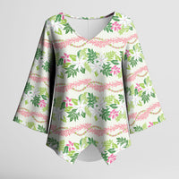Monstera Tiare Plumeria Lei Pattern Kimono Sleeve Blouse Green Version LT01 Female Green - Polynesian Pride