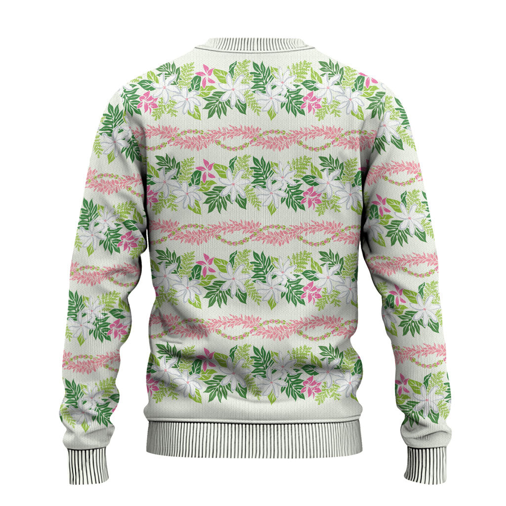 Monstera Tiare Plumeria Lei Pattern Ugly Christmas Sweater Green Version LT01 - Polynesian Pride