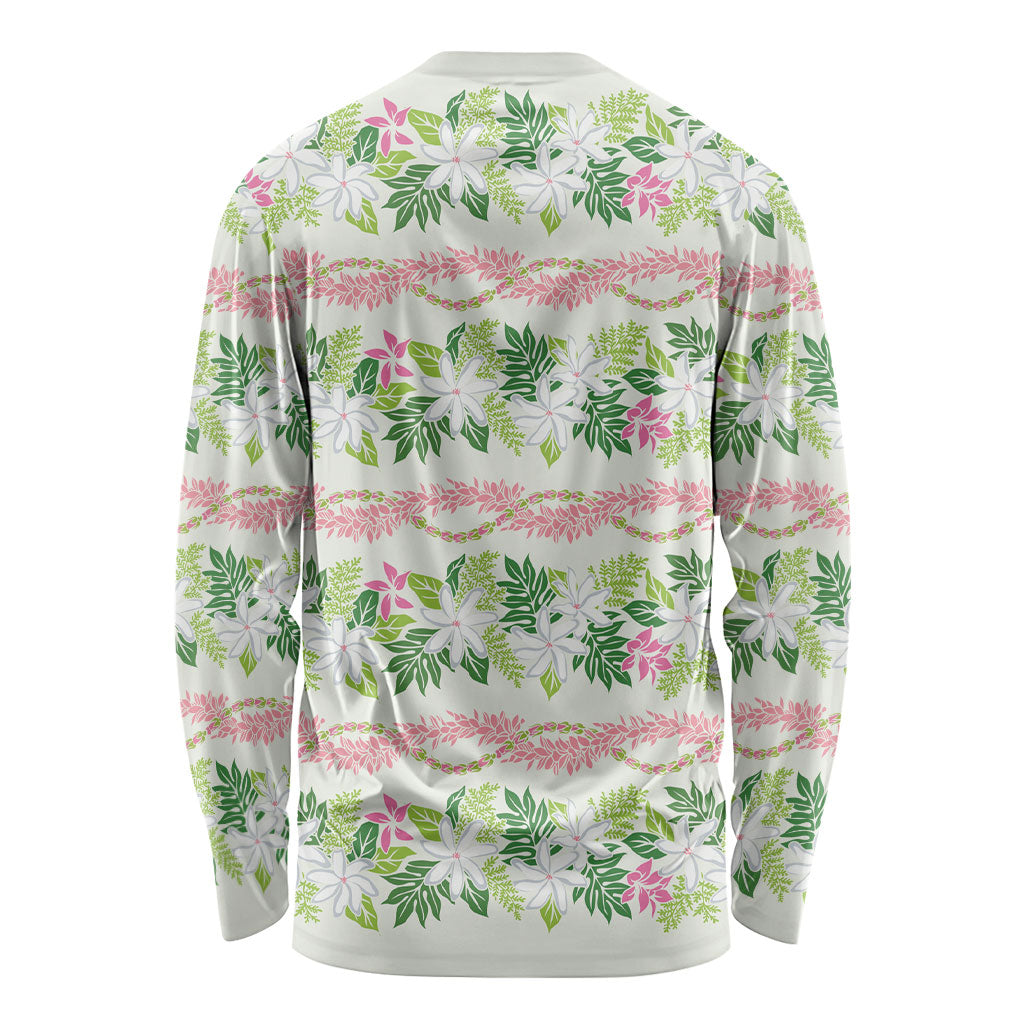 Monstera Tiare Plumeria Lei Pattern Long Sleeve Shirt Green Version LT01 - Polynesian Pride