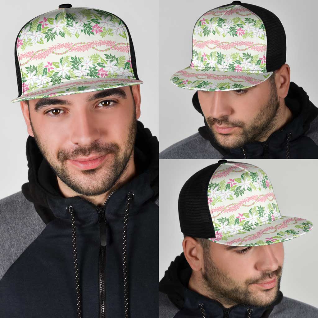 Monstera Tiare Plumeria Lei Pattern Mesh Trucker Cap Green Version LT01 - Polynesian Pride