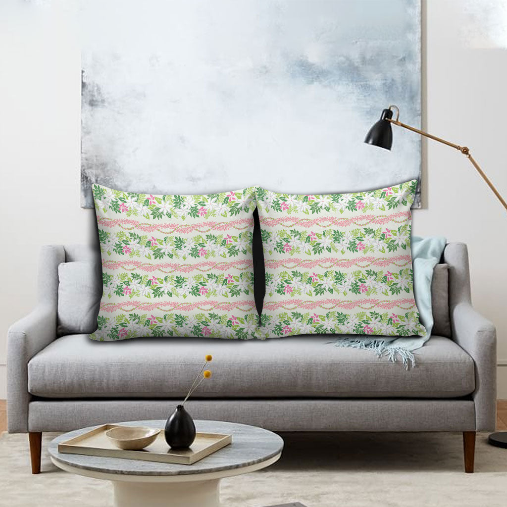 Monstera Tiare Plumeria Lei Pattern Pillow Cover Green Version LT01 - Polynesian Pride