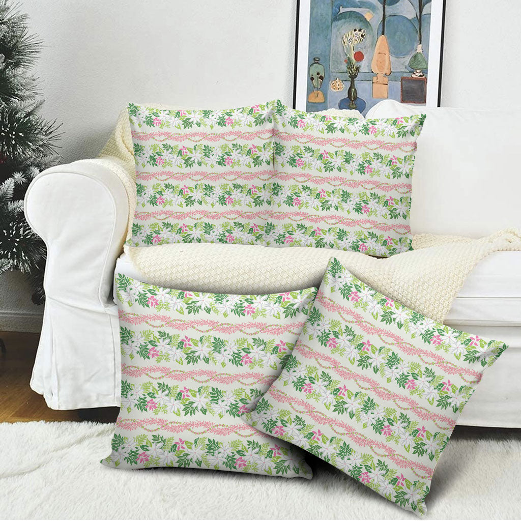 Monstera Tiare Plumeria Lei Pattern Pillow Cover Green Version LT01 - Polynesian Pride