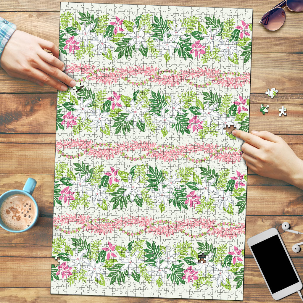 Monstera Tiare Plumeria Lei Pattern Puzzle Green Version LT01 Green - Polynesian Pride