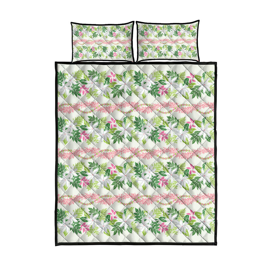 Monstera Tiare Plumeria Lei Pattern Quilt Bed Set Green Version LT01 - Polynesian Pride