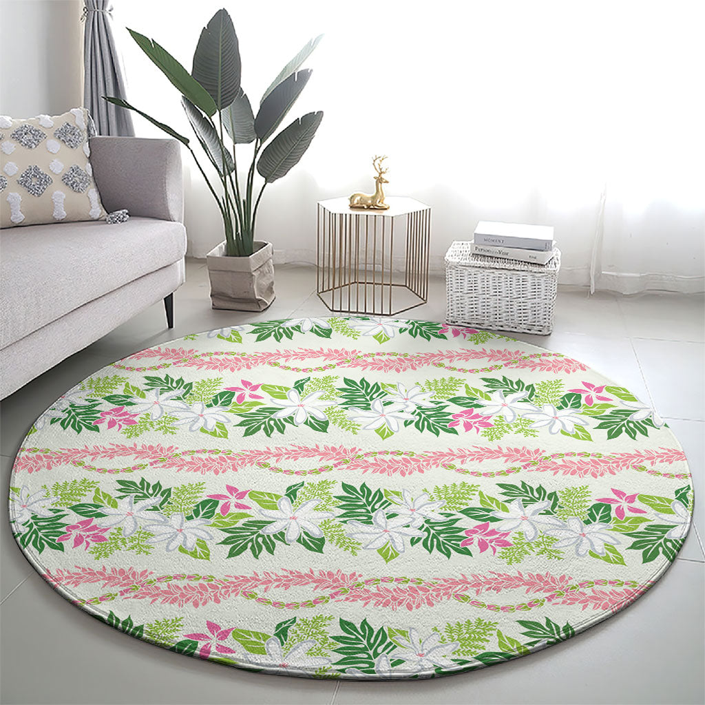 Monstera Tiare Plumeria Lei Pattern Round Carpet Green Version