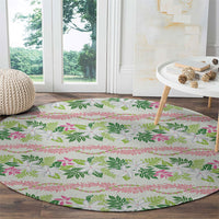 Monstera Tiare Plumeria Lei Pattern Round Carpet Green Version