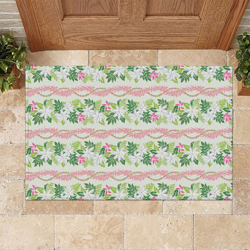 Monstera Tiare Plumeria Lei Pattern Rubber Doormat Green Version