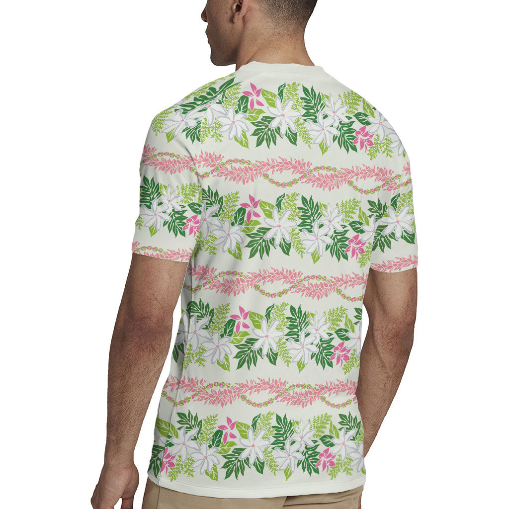 Monstera Tiare Plumeria Lei Pattern Rugby Jersey Green Version LT01 - Polynesian Pride