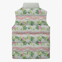Monstera Tiare Plumeria Lei Pattern Sleeveless Puffer Jacket Green Version LT01 - Polynesian Pride