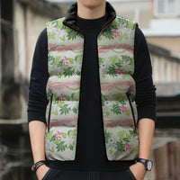 Monstera Tiare Plumeria Lei Pattern Sleeveless Puffer Jacket Green Version LT01 - Polynesian Pride