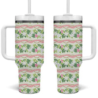 Monstera Tiare Plumeria Lei Pattern Tumbler With Handle Green Version LT01 One Size: 40 oz Green - Polynesian Pride
