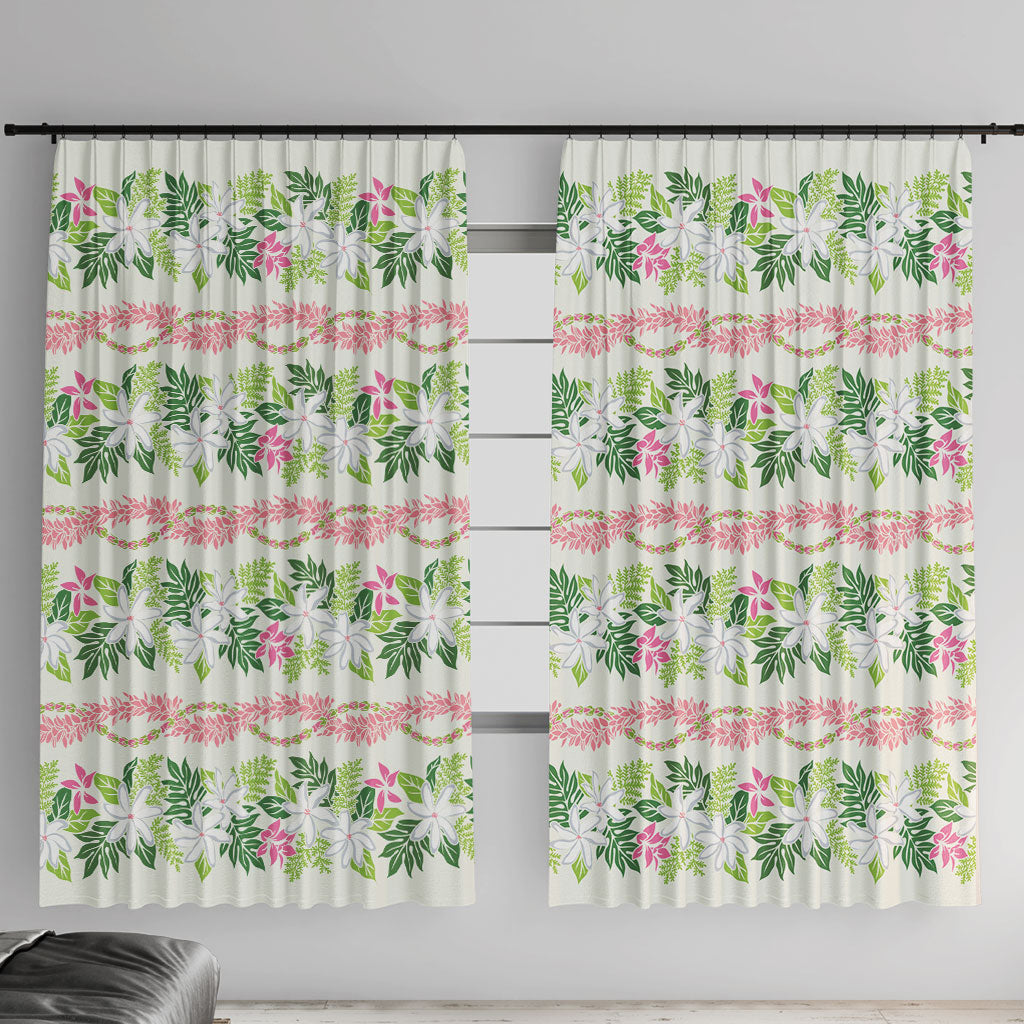Monstera Tiare Plumeria Lei Pattern Window Curtain Green Version LT01 With Hooks Green - Polynesian Pride