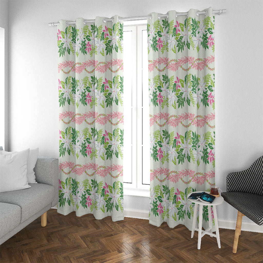 Monstera Tiare Plumeria Lei Pattern Window Curtain Green Version LT01 With Grommets Green - Polynesian Pride