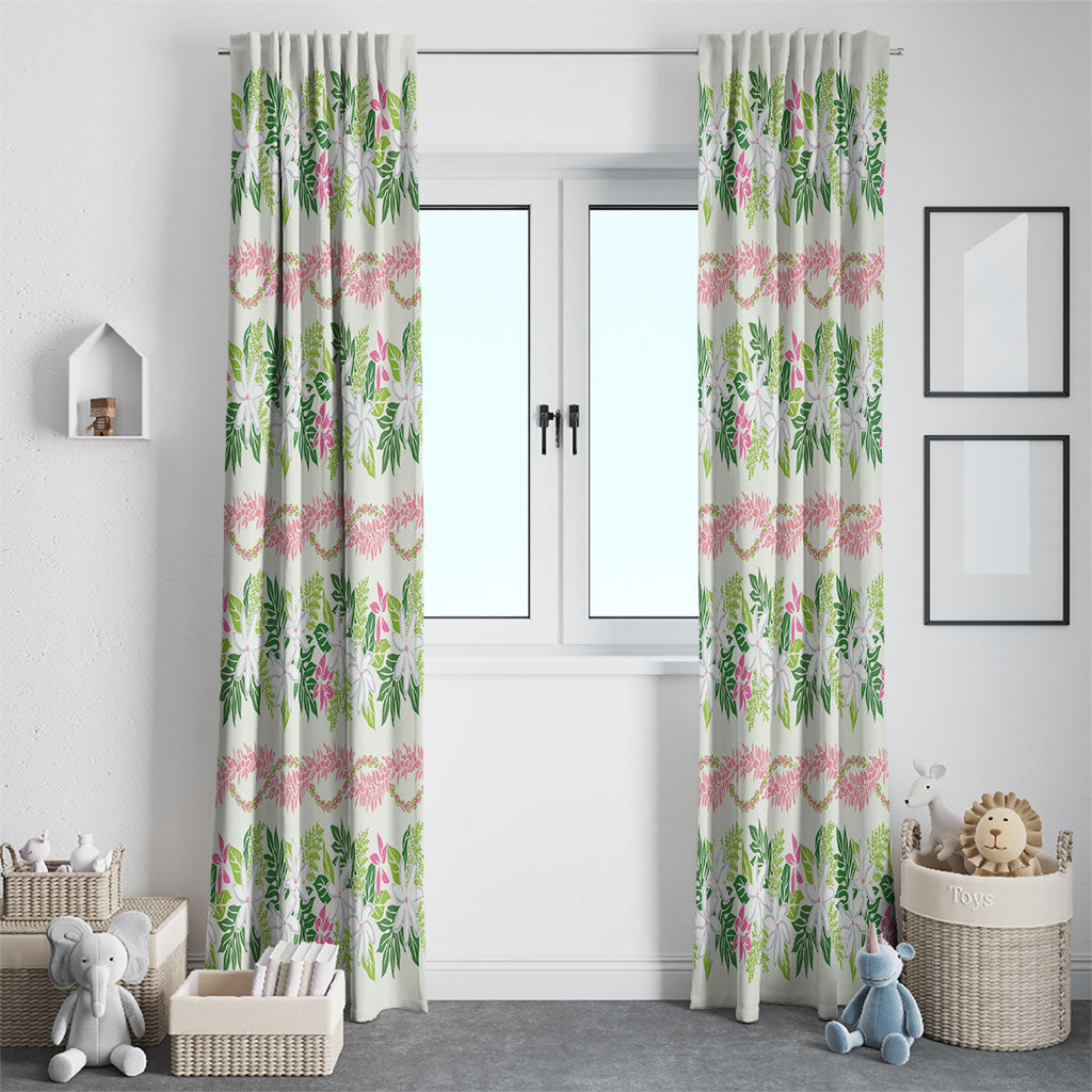 Monstera Tiare Plumeria Lei Pattern Window Curtain Green Version LT01 - Polynesian Pride