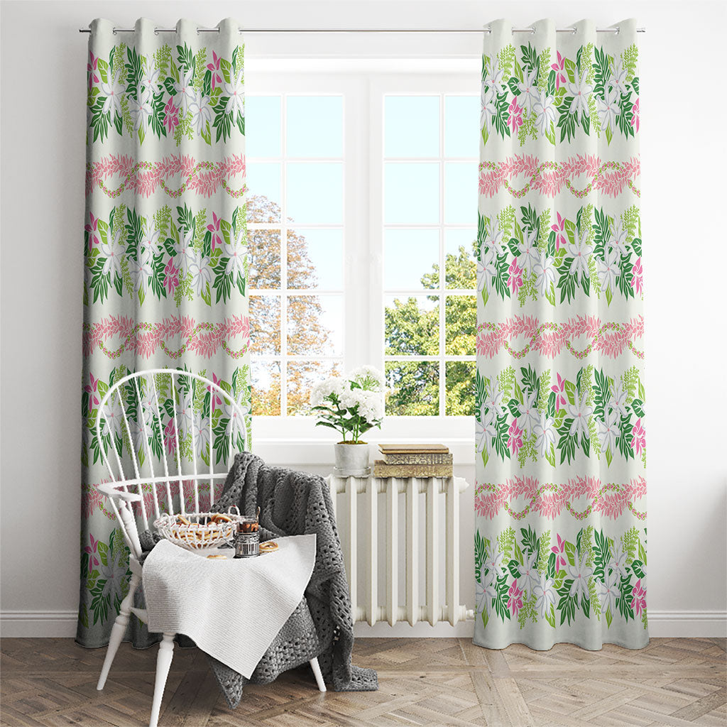 Monstera Tiare Plumeria Lei Pattern Window Curtain Green Version LT01 - Polynesian Pride