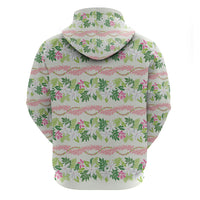 Monstera Tiare Plumeria Lei Pattern Zip Hoodie Green Version