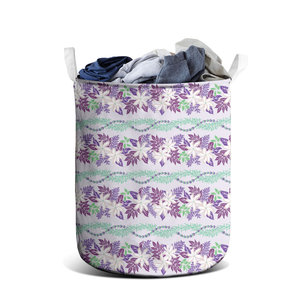 Monstera Tiare Plumeria Lei Pattern Laundry Basket Purple Version LT01 - Polynesian Pride